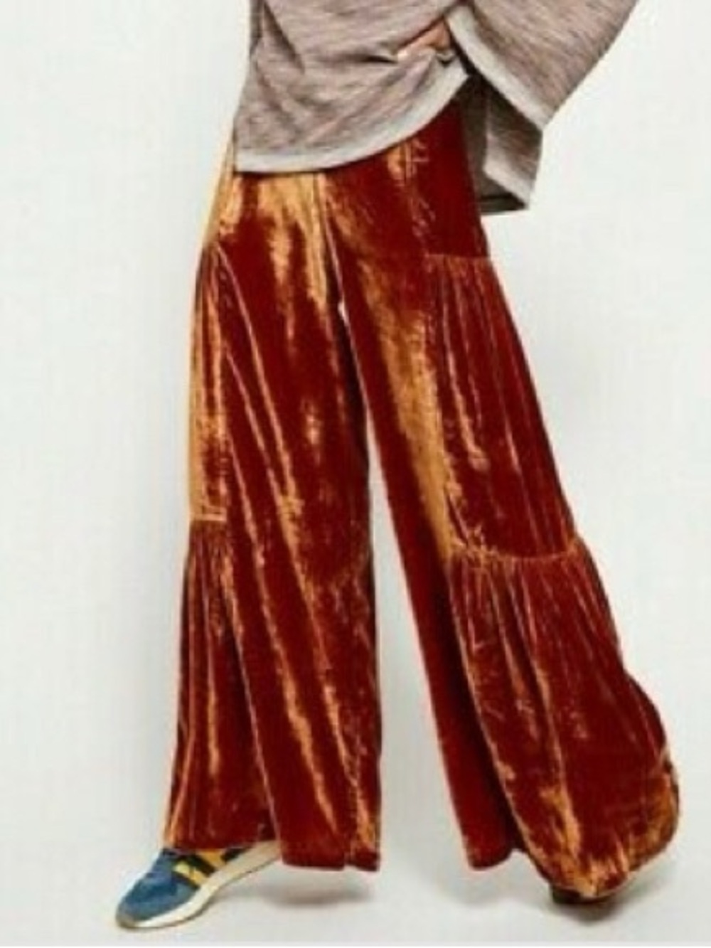 Free People Velvet Wide-Leg Pants in Burnt Orange Boho Hippie festival size 12